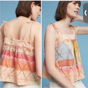 Anthropologie Orange Yellow Boxy Tie Front Tank Top